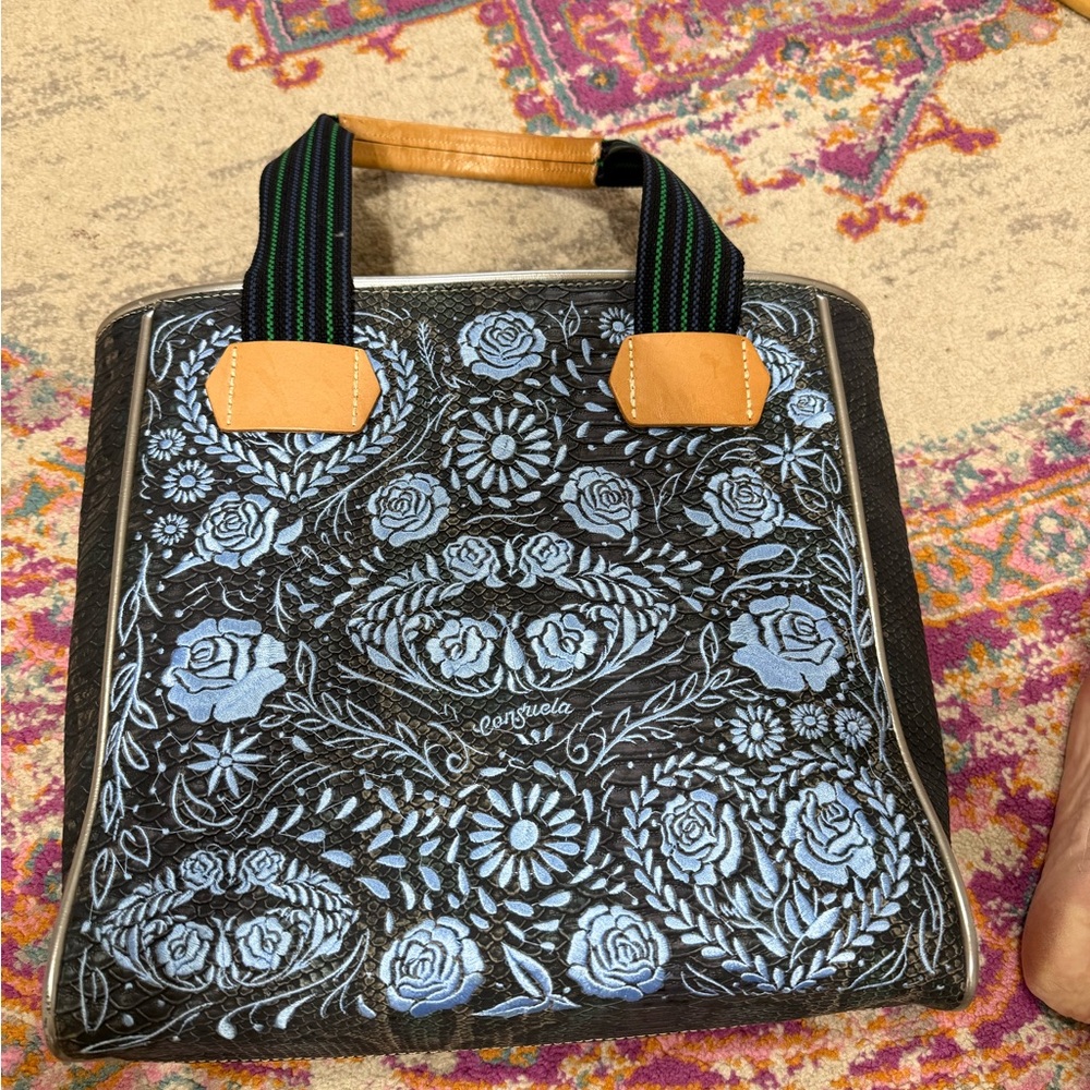 Consuela Black and Blue Floral Tote